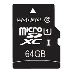 AD-MRXAM64G/U1microSDXCカード 64GB UHS-I Class10 SD変換Adapter付㈱アドテック
