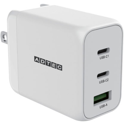 APD-V065AC2-WHPower Delivery対応 GaN AC充電器/65W/USB Type-A 1ポート Type-C 2ポート/ホワイト㈱アドテック