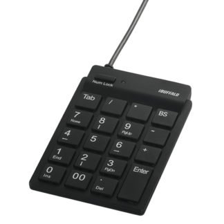 BSTKH08BK<BR>スリムテンキーボード USB2.0ハブ（2ポート）/Tabキー付き ブラック<BR>㈱バッファロー（サプライ）