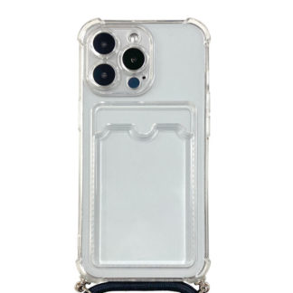 IPH-007CL<BR>iPhone 13 Pro対応 クリアケース/ロングストラップ/カードポケット付<BR>㈱ブルー