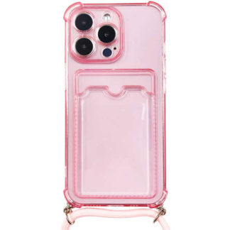 IPH-007PK<BR>iPhone 13 Pro対応 クリア（ピンク）ケース/ロングストラップ/カードポケット付<BR>㈱ブルー