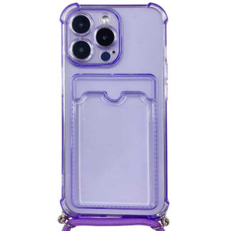 IPH-007PL<BR>iPhone 13 Pro対応 クリア（パープル）ケース/ロングストラップ/カードポケット付<BR>㈱ブルー