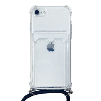 IPH-008CL<BR>iPhone SE(Gen 3/2)/8/7/6対応 クリアケース/ロングストラップ/カードポケット付<BR>㈱ブルー
