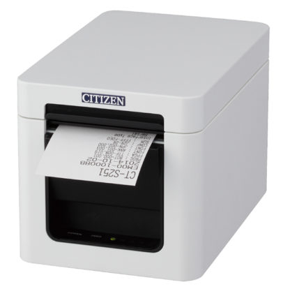 CT-S251HBTJ-WHコンパクトラインサーマルプリンター（印刷速度300mm/秒、用紙幅58mm、オートカッター付、Bluetooth＋USBホスト（2ポート）I/F、ホワイト、用紙セーブ機能、多階調印刷）シチズン・システムズ㈱