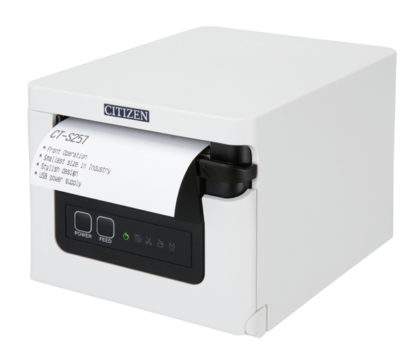 CT-S257BTJ-WHコンパクトラインサーマルプリンター（印刷速度350mm/秒、用紙幅58/80mm、オートカッター付、Bluetooth＋USB I/F、ホワイト、用紙セーブ機能、多階調印刷）シチズン・システムズ㈱