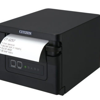 CT-S257ETJ-BK<BR>コンパクトラインサーマルプリンター（印刷速度350mm/秒、用紙幅58/80mm、オートカッター付、有線LAN＋USB I/F、ブラック、用紙セーブ機能、多階調印刷）<BR>シチズン・システムズ㈱