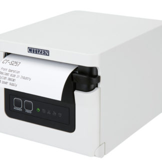 CT-S257RSJ-WH<BR>コンパクトラインサーマルプリンター（印刷速度350mm/秒、用紙幅58mm、オートカッター付、シリアルI/F、ホワイト、用紙セーブ機能、多階調印刷）<BR>シチズン・システムズ㈱