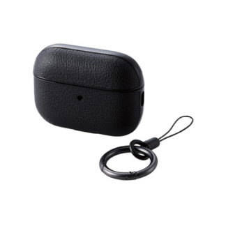 AVA-AP4PLCBK<BR>AirPods Pro 第2世代対応アクセサリ/ソフトレザーケース/カラビナ付き/ブラック<BR>エレコム㈱