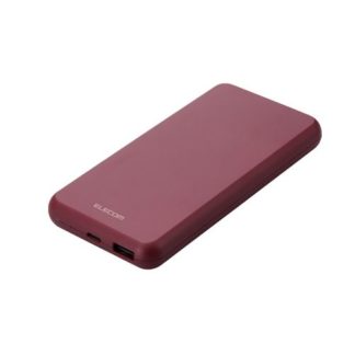 DE-C38-10000RD<BR>モバイルバッテリー/リチウムイオン電池/薄型/15W/10000mAh/Type-C1ポート/USB-A1ポート/レッド<BR>エレコム㈱