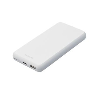 DE-C38-10000WH<BR>モバイルバッテリー/リチウムイオン電池/薄型/15W/10000mAh/Type-C1ポート/USB-A1ポート/ホワイト<BR>エレコム㈱
