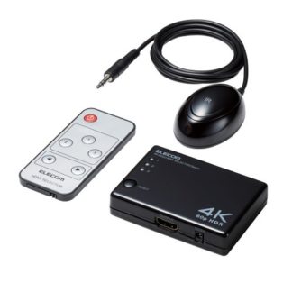 DH-SW4KA31BK<BR>HDMI切替器/4K60Hz対応/3ポート/3入力(HDMI)・1出力(HDMI)/分離型リモコン受光部タイプ/専用リモコン付/専用ACアダプター付き/ブラック<BR>エレコム㈱