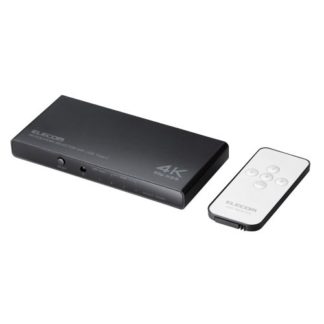DH-SW4KC41BK<BR>HDMI切替器/4K60Hz対応/4ポート/3入力(HDMI)+1入力(USB Type-C)・1出力(HDMI)/専用リモコン付/専用ACアダプター付き/ブラック<BR>エレコム㈱