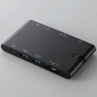 DST-C05BK<BR>Type-Cドッキングステーション/USB PD対応/充電用Type-C×1/データ転送用Type-C×1/USB(3.0)×2/HDMI×1/D-sub×1/LANポート/SD+microSDスロット/ケーブル収納/ブラック<BR>エレコム㈱