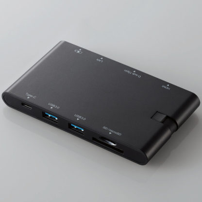 DST-C05BKType-Cドッキングステーション/USB PD対応/充電用Type-C×1/データ転送用Type-C×1/USB(3.0)×2/HDMI×1/D-sub×1/LANポート/SD+microSDスロット/ケーブル収納/ブラックエレコム㈱