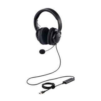 HS-HP105UNCBK<BR>有線ヘッドセット/デュアルマイクノイズリダクション/ミュート・ボリューム手元スイッチ/50mmドライバ/USB-A/両耳/ブラック<BR>エレコム㈱