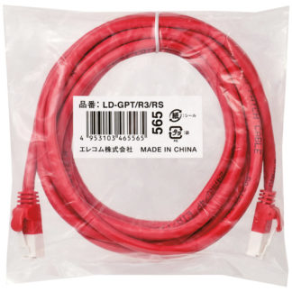 LD-GPT/R3/RS<BR>RoHS指令準拠LANケーブル/CAT6/爪折れ防止/3m/レッド/簡易パッケージ仕様<BR>エレコム㈱