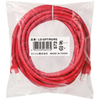 LD-GPT/R5/RS<BR>RoHS指令準拠LANケーブル/CAT6/爪折れ防止/5m/レッド/簡易パッケージ仕様<BR>エレコム㈱