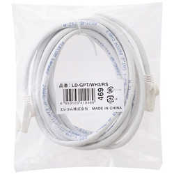 LD-GPT/WH3/RS<BR>RoHS指令準拠LANケーブル/CAT6/爪折れ防止/3m/ホワイト/簡易パッケージ仕様<BR>エレコム㈱