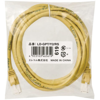 LD-GPT/Y2/RS<BR>RoHS指令準拠LANケーブル/CAT6/爪折れ防止/2m/イエロー/簡易パッケージ仕様<BR>エレコム㈱