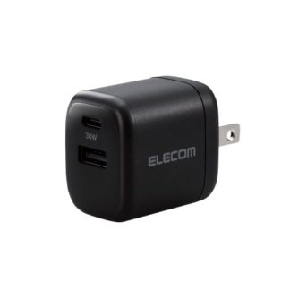 MPA-ACCP30BK<BR>AC充電器/USB充電器/USB Power Delivery準拠/30W/USB-C1ポート/USB-A1ポート/スイングプラグ/ブラック<BR>エレコム㈱