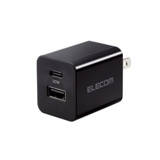 MPA-ACCP36BK<BR>AC充電器/USB充電器/USB Power Delivery準拠/20W/USB-C1ポート/USB-A1ポート/スイングプラグ/ブラック<BR>エレコム㈱
