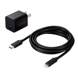 MPA-ACLP04BK<BR>LightningAC充電器/USB Power Delivery対応/20W/USB-C1ポート/USB-C - Lightningケーブル付属/スイングプラグ/1.5m/ブラック<BR>エレコム㈱