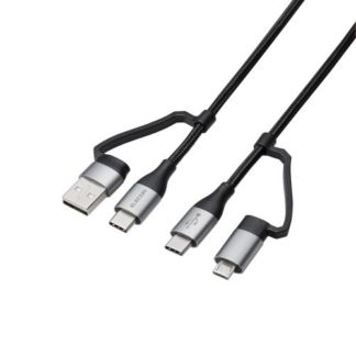 MPA-AMBCC10BK<BR>4in1 USBケーブル/USB-A+USB-C/Micro-B+USB-C/USB Power Delivery対応/1.0m/ブラック<BR>エレコム㈱