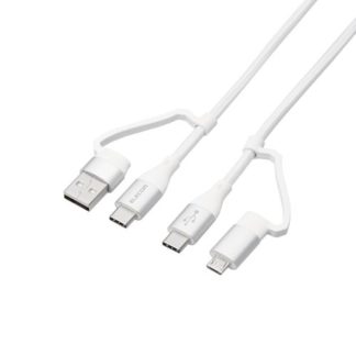 MPA-AMBCC10WH<BR>4in1 USBケーブル/USB-A+USB-C/Micro-B+USB-C/USB Power Delivery対応/1.0m/ホワイト<BR>エレコム㈱