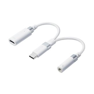 MPA-C35CSDPDWH<BR>音声変換ケーブル/高耐久/USB Type-C to 3.5mmステレオミニ端子/DAC搭載/ハイレゾ対応/給電ポート付き/PD対応/ホワイト<BR>エレコム㈱