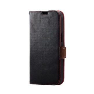 PM-A22APLFYBK<BR>iPhone 14/iPhone 13用レザーケース/手帳型/耐衝撃/磁石付き/ステッチ/ブラック<BR>エレコム㈱