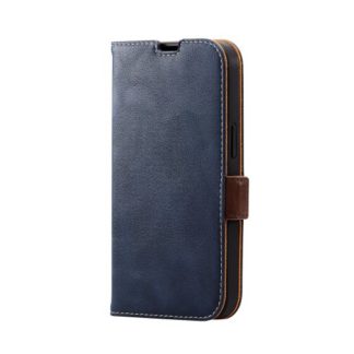 PM-A22APLFYNV<BR>iPhone 14/iPhone 13用レザーケース/手帳型/耐衝撃/磁石付き/ステッチ/ネイビー<BR>エレコム㈱