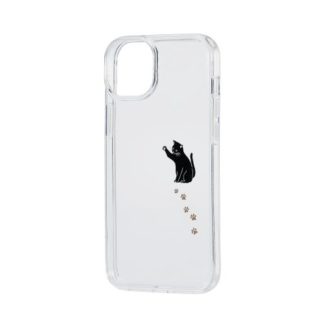 PM-A22BTSGCAT<BR>iPhone 14 Plus用ハイブリッドケース/Appleテクスチャ/黒ネコ<BR>エレコム㈱