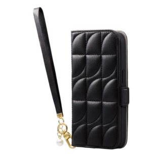 PM-A22CPLFJM4BK<BR>iPhone 14 Pro用レザーケース/手帳型/キルティング/磁石付き/ハンドストラップ付き/ブラック<BR>エレコム㈱