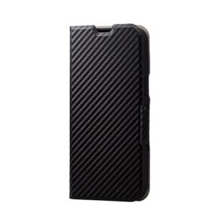 PM-A22DPLFUCB<BR>iPhone 14 Pro Max用レザーケース/手帳型/UltraSlim/薄型/磁石付き/カーボン調(ブラック)<BR>エレコム㈱