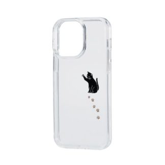 PM-A22DTSGCAT<BR>iPhone 14 Pro Max用ハイブリッドケース/Appleテクスチャ/黒ネコ<BR>エレコム㈱