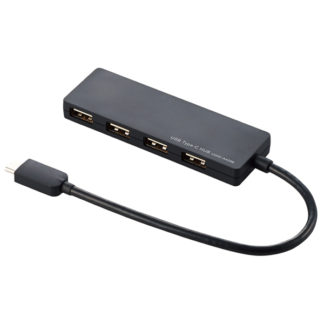 U2HC-A429BBK<BR>USB2.0HUB/Type-C/Aメス4ポート/バスパワー/15cmケーブル/ブラック<BR>エレコム㈱