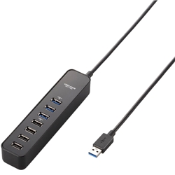 U3H-T706SBK<BR>USB3.0ハブ/マグネット付/セルフパワー・バスパワー共用/7ポート/ブラック<BR>エレコム㈱