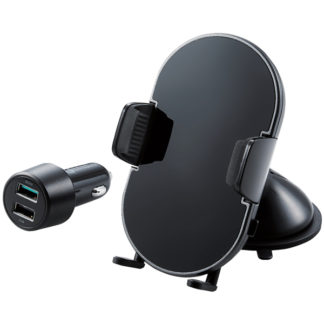 W-QC07BKQi充電式車載ホルダー/5W/7.5W/10W/自動開閉/ゲル吸盤/シガーチャージャー付属/ブラックエレコム㈱