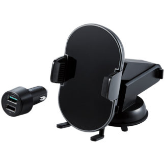 W-QC09BKQi充電式車載ホルダー/5W/7.5W/10W/自動開閉/ゲル吸盤/ロングタイプ/シガーチャージャー付属/ブラックエレコム㈱