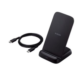 W-QS08BK<BR>Qi規格対応ワイヤレス充電器/最大出力10W/スタンドタイプ/EPP規格対応/USB-C - USB-Cケーブル付属/ブラック<BR>エレコム㈱
