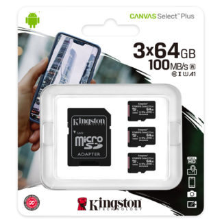 SDCS2/64GB-3P1A<BR>64GBx3枚セット Canvas Select Plus microSDXCカード Class10 UHS-1 U1 V10 A1 SDアダプタ1枚付属<BR>キングストン