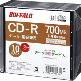 RO-CR07D-012CWZ<BR>光学メディア CD-R PCデータ用 700MB 法人チャネル向け 10枚+2枚<BR>㈱バッファロー