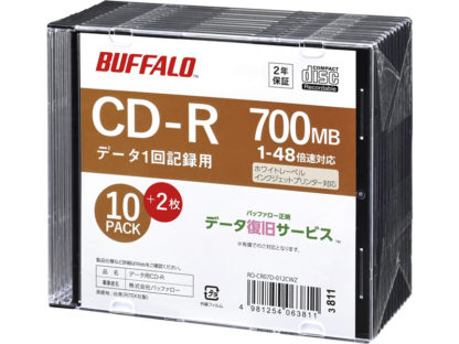 RO-CR07D-012CWZ光学メディア CD-R PCデータ用 700MB 法人チャネル向け 10枚+2枚㈱バッファロー