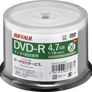 RO-DR47D-055PWZ<BR>光学メディア DVD-R PCデータ用 4.7GB 法人チャネル向け 50枚+5枚<BR>㈱バッファロー