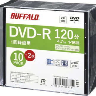 RO-DR47V-012CWZ<BR>光学メディア DVD-R 録画用 120分 法人チャネル向け 10枚+2枚<BR>㈱バッファロー