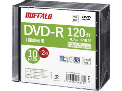 RO-DR47V-012CWZ光学メディア DVD-R 録画用 120分 法人チャネル向け 10枚+2枚㈱バッファロー