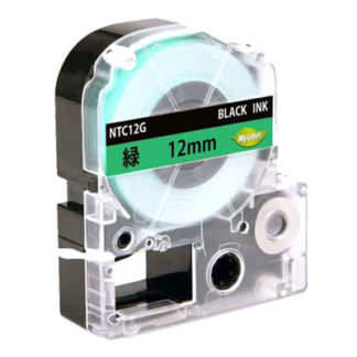 NTC12G<BR>テプラ互換ラベルカートリッジ　12mm 黒文字緑テープ<BR>日本ナインスター㈱