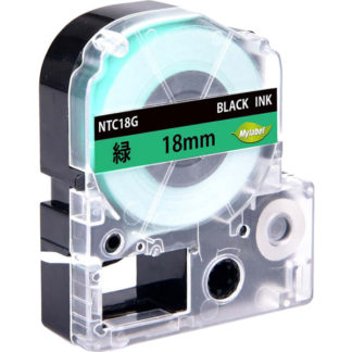NTC18G<BR>テプラ互換ラベルカートリッジ　18mm 黒文字緑テープ<BR>日本ナインスター㈱
