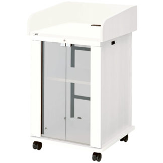 CMB-16UW1-G06N<BR>AVキャビネット完成品/演台タイプ/EIA16U/スタンダード天板/足入れなし/60φキャスター/ホワイト/ガラス扉<BR>㈱オーエス