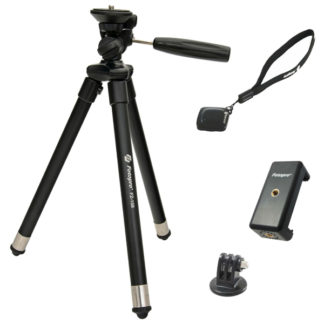 821744<BR>Fotopro 三脚 FZ-158+ ブラック スマートフォンホルダー・GoProアダプター・Bluetoothリモコン付<BR>㈱浅沼商会